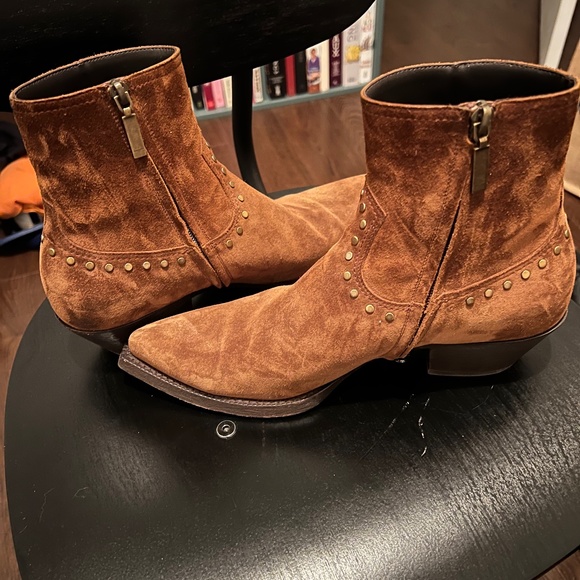 Yves Saint Laurent Brown Suede boots with bronce details main image 6